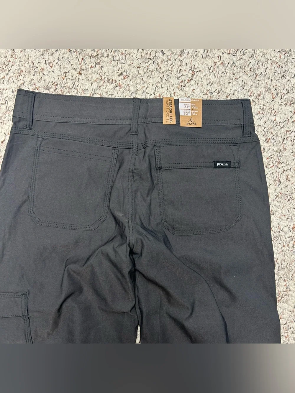 Prana Stretch Zion Pants II Dark Iron Gray Mens 31x32 Straight Leg UPF Roll Up